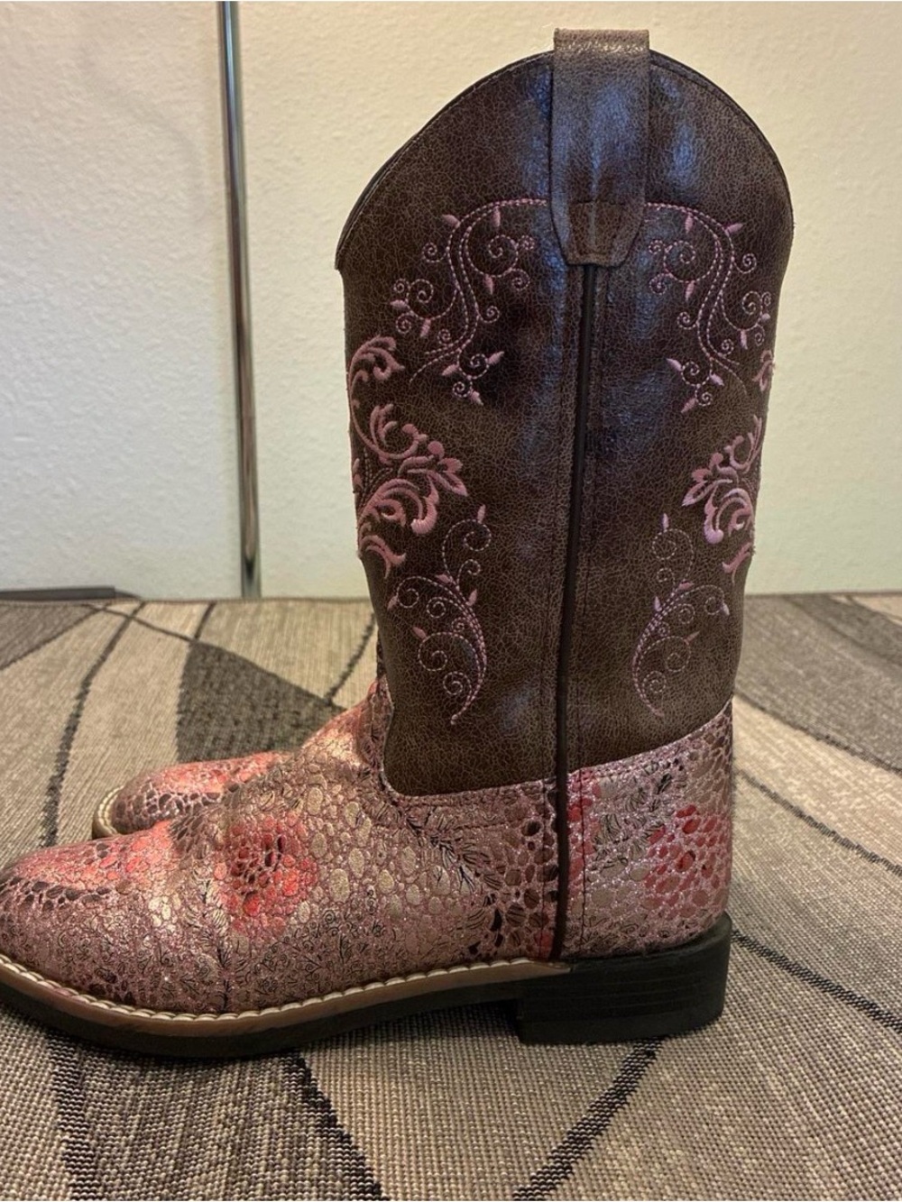 Shyanne Pink and Brown Floral Kids Western Boots